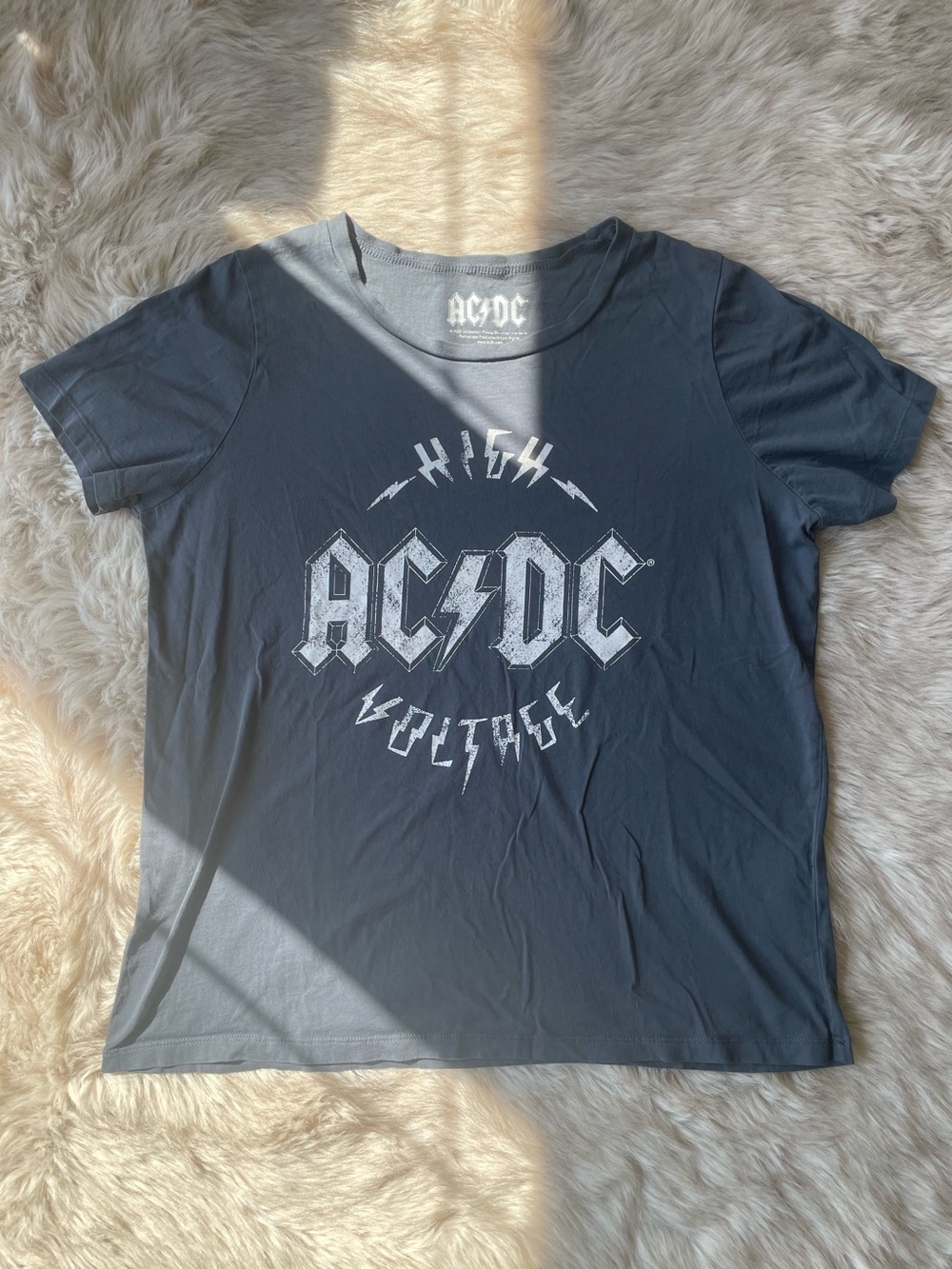 AC/DC Women's High Voltage Graphic Tee - Dark Grey with White Logo
